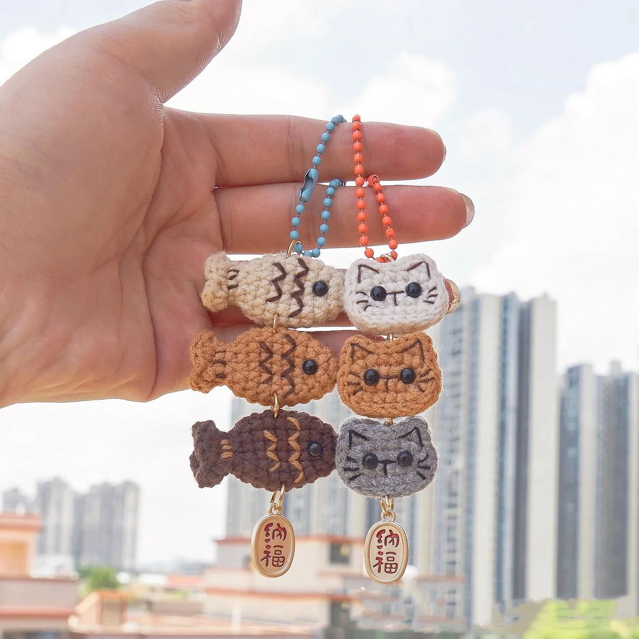 Handmade Cat Fish Keychain Cute Weaving DIY Animal Bag Mobile Phone Accessories Yarn Crochet Doll Pendant Girl Women Gifts 250722