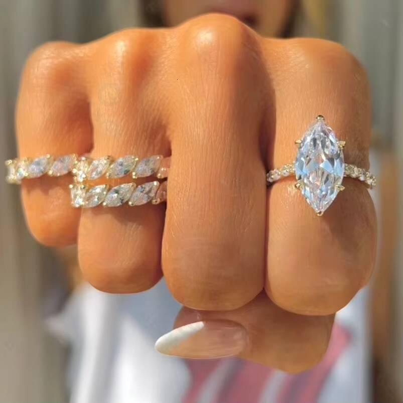 Gemnl Wholesale S925 Sterling Silver Wedding Rings Engagement Diamond Jewelry Custom Marquise Band Rings