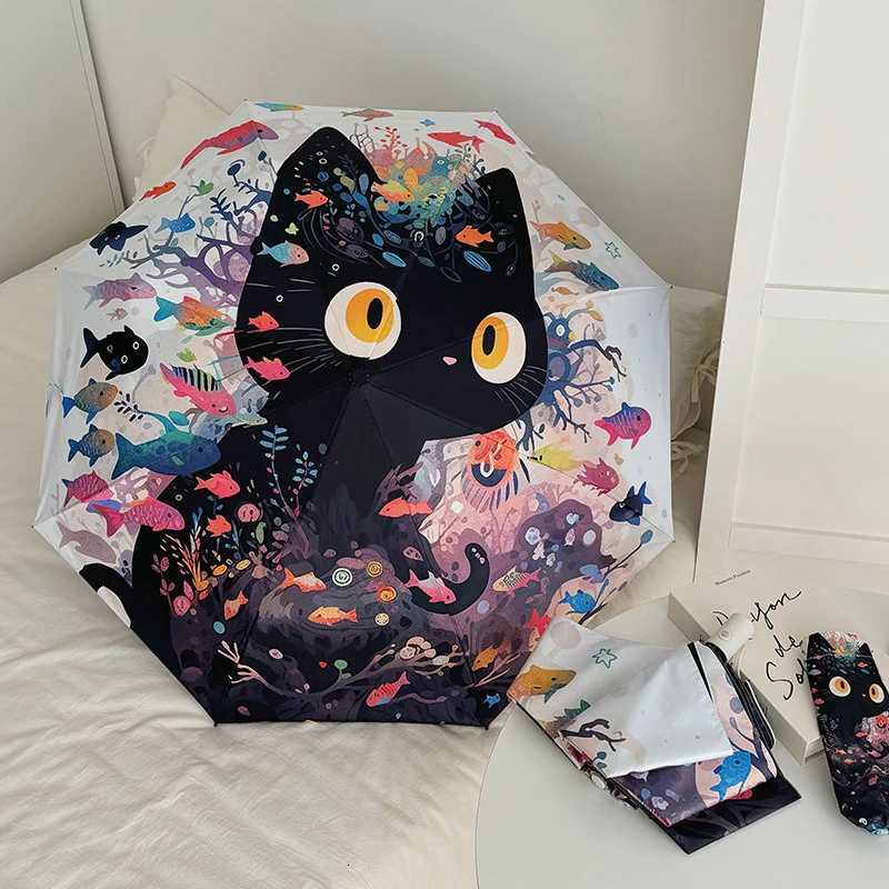 ute Tsartun Fish and Cat Folding Umbrella Sun Protection Rain-Prove UV Protection Umbrella Fully Automatic Sun Umbrella R250724