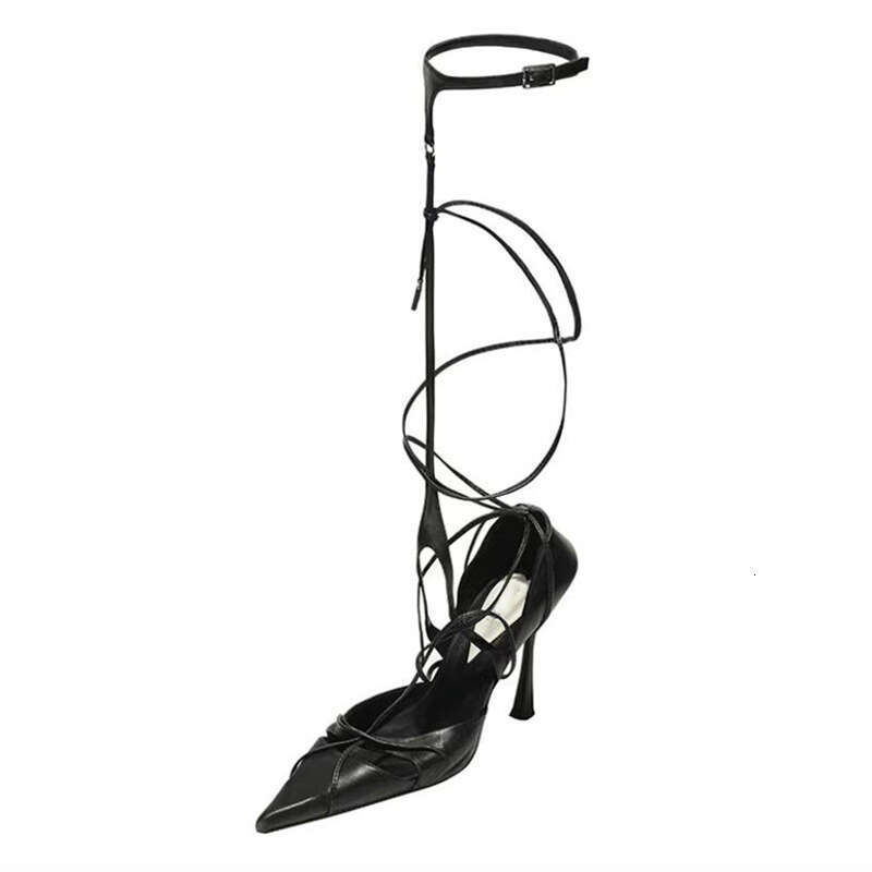 Heel Sandals Sandals Shoes Women Heels Summer New Pointed Toe Chunky Heel Sexy Sandals Cross Strap Roman Versatile Buckle High Heels For Wo