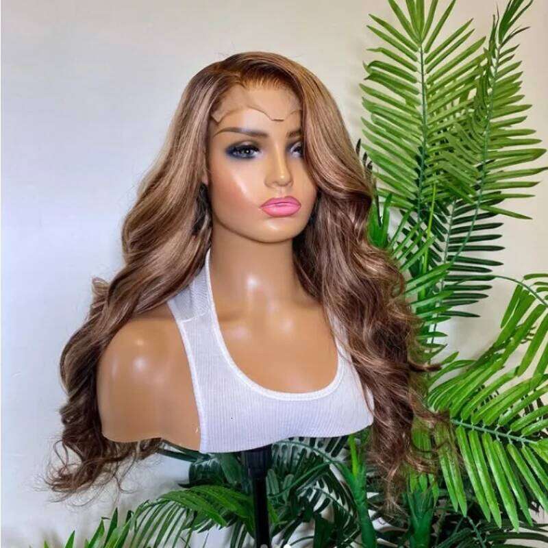 High Quality Red Brown Synthetic Lace Front Body Wave Natural Soft Layered Dark Roots Free Part Loose Wig For Women
