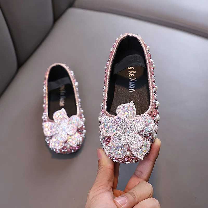 New Children Sequins Leather Shoes Baby Kids Par Princess Shoes Girls Glitter Bowknot Flat Shoes J388 XJ250724