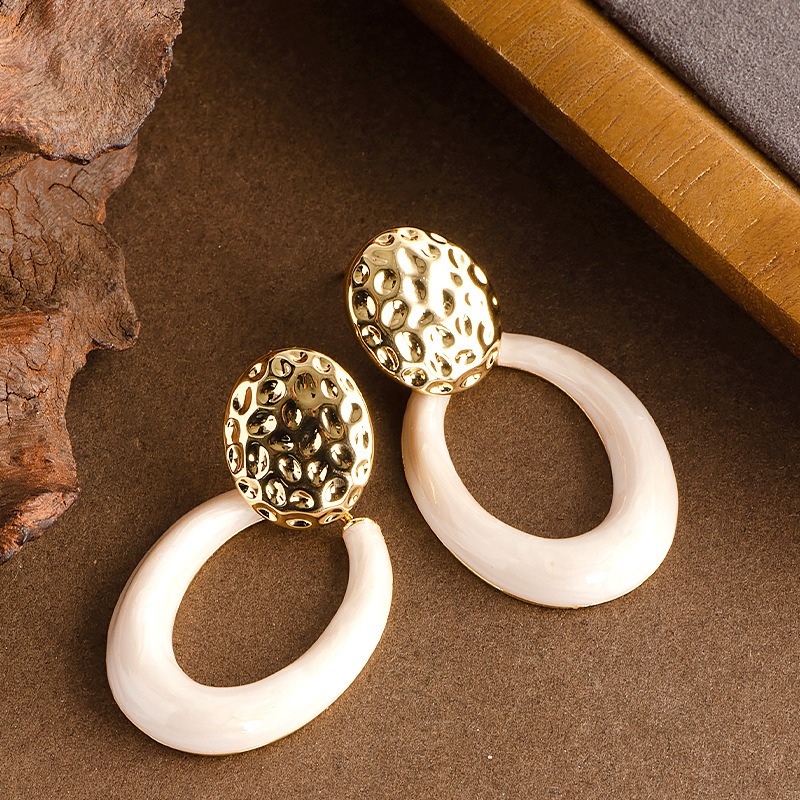 Enamel Geometric Large Hoop Earrings for Women Fashionable and Elegant Sier Needle Ear Jewelry