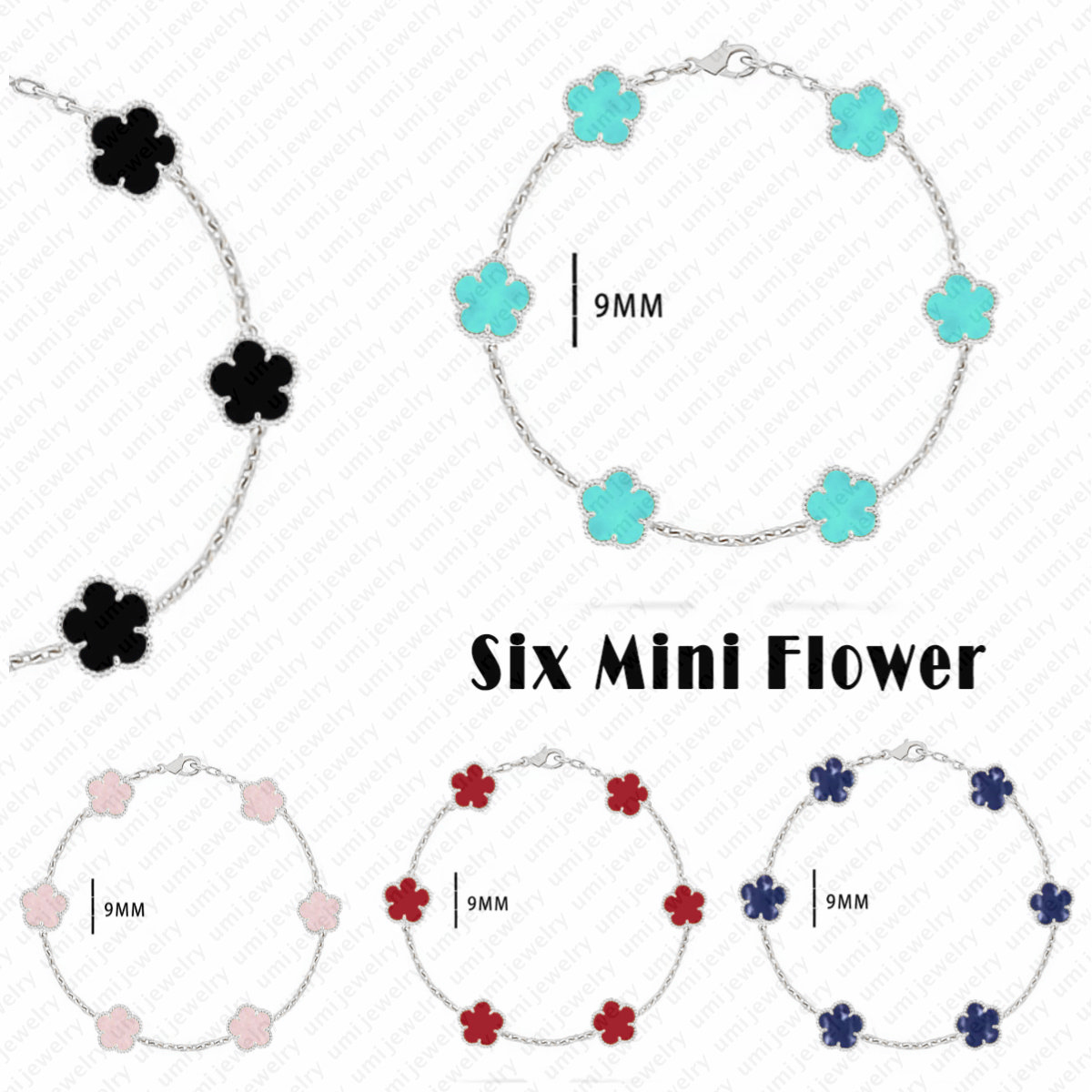 luxury bracelet 925 sterling silver jewelry charm bracelet Bohemian daily outfit 6 motif flower bracelet fashion 9mm clover bracelet designer jewelery woman gift