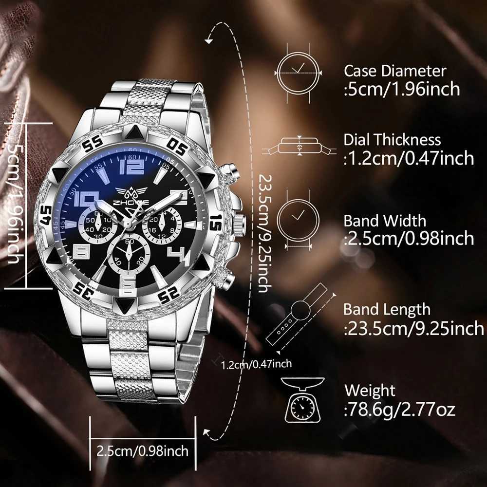 4PCS Mens Watch Set Fashion Trend Business Quartz Watch Bracelet Ring Necklace Set Suitable for Daily Clothing Matching W250724