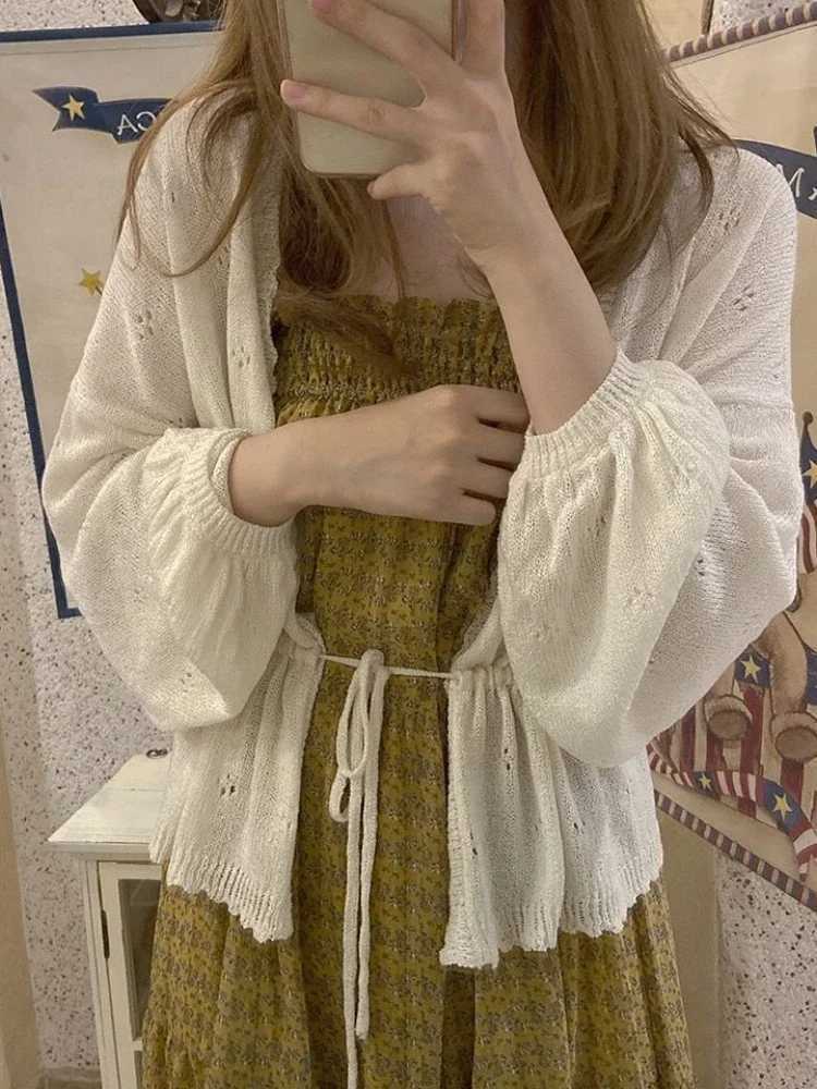 KOSAHIKI Swt Kawaii Soft Girl Cute Cardigan Women Sweater Tops Japanese Solid Long Sleeve Thin Lolita Knitted Cardigan X250724