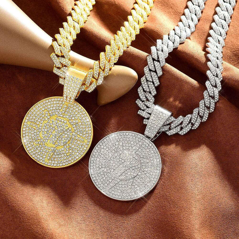 Link Moissanite Jewelry Temu Sun Circle Hip Hop with Personalized Full Dia Cuban Chain Pendant