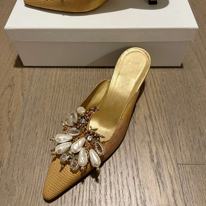 Heel Sandals Sandals Shoes Women Heels Gold Cap Sandals For Women Outdoor Wear New Summer French Style Small Thin Heel Versatile Pointed To