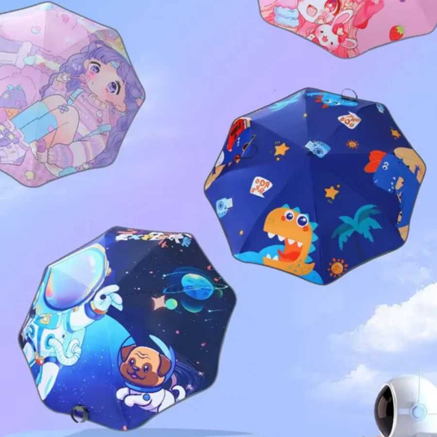 1PC Manual Cartoon Umbrella Dinosaur Astronaut Lovely Umbrella Windproof Folding Shade Umbrella With Reflective Stripe R250724