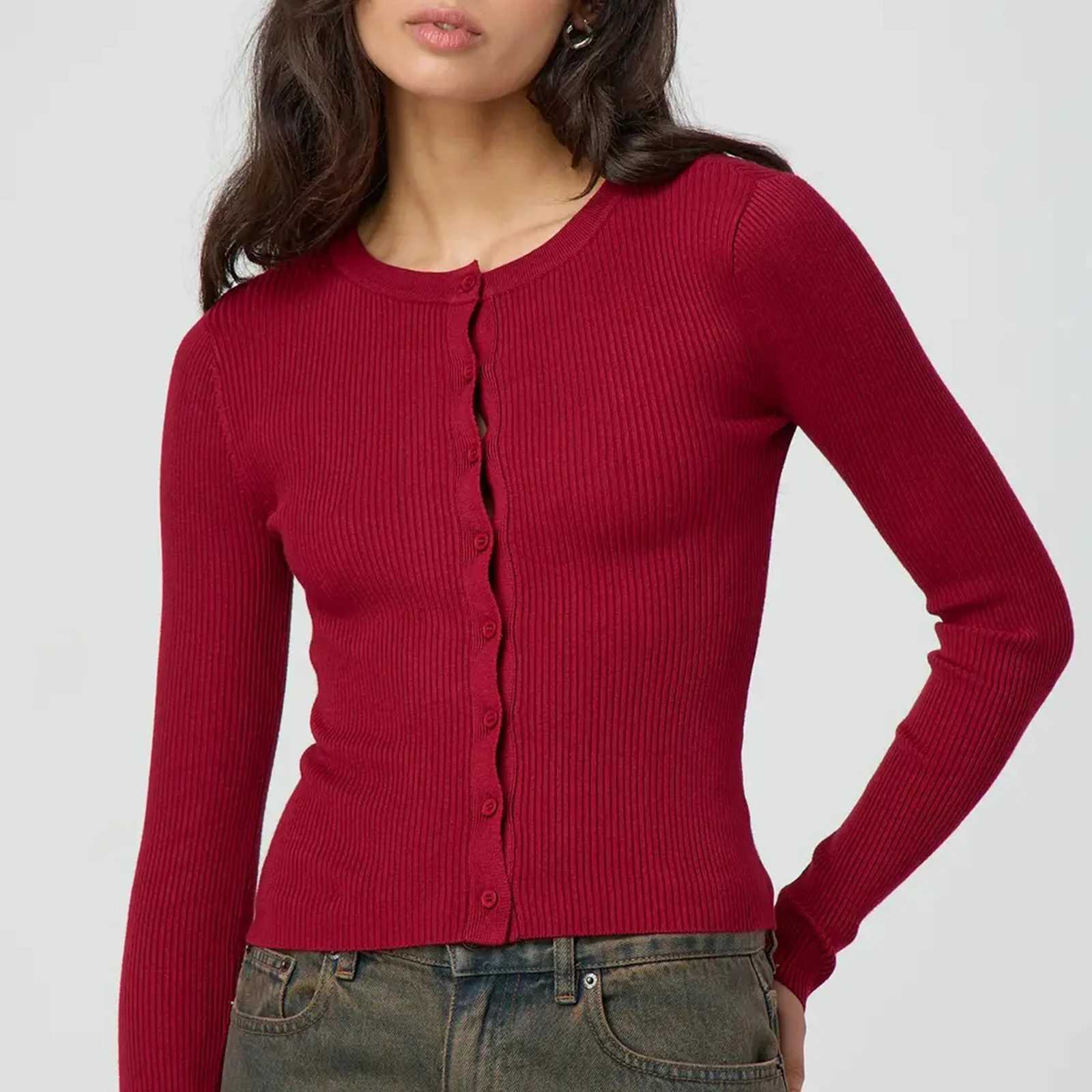 2020 Womens Y2K Button Down Crop Pullover Cardigan Plain Round Neck Long Sleeve Knitted Autumn Tops Streetwear Knitted Crop Cardigan X250724