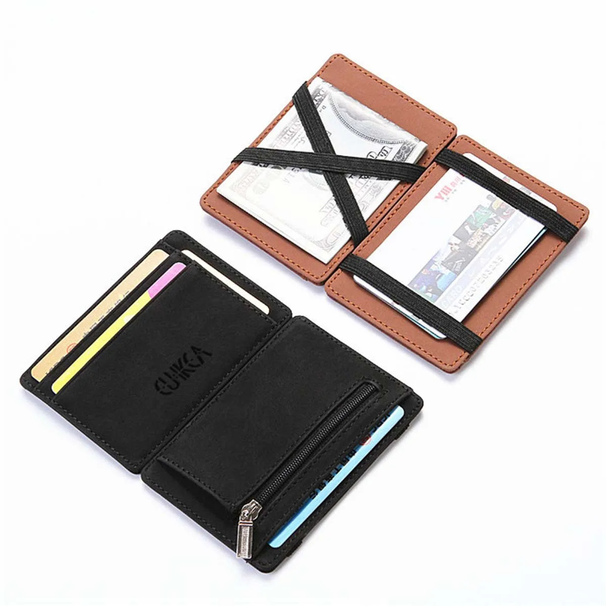 Creative Mens Magic Wallet Coin Wallet Short Zipper Slim Leather Wallet Business ID Credit Card Cases Travel Short Wallet 250723