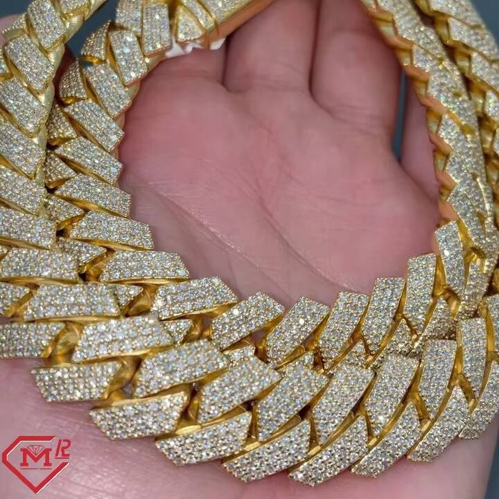 Hiphop 18mm Cuban Chain Necklace Vvs Diamond 3 Rows Gold Plated 925 Silver Moissanite Cuban Chain