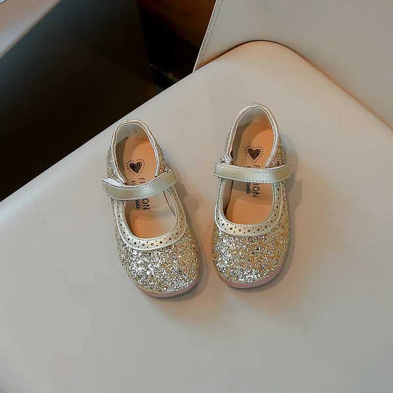 Girls Princess Shoes Sequins Glimmer Gold Silver Par Kids Flat Shoe Round Toe Flexible Autumn Sleek Children Shoe 26-35 XJ250724