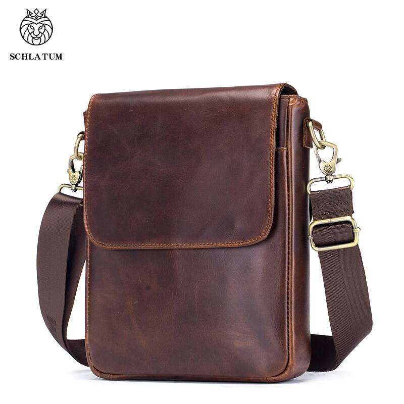 Genuine Leather Cowhide Single Shoulder Men Crossbody Messenger Bags Vintage Casual Large Capacity Flip Zipper Bag