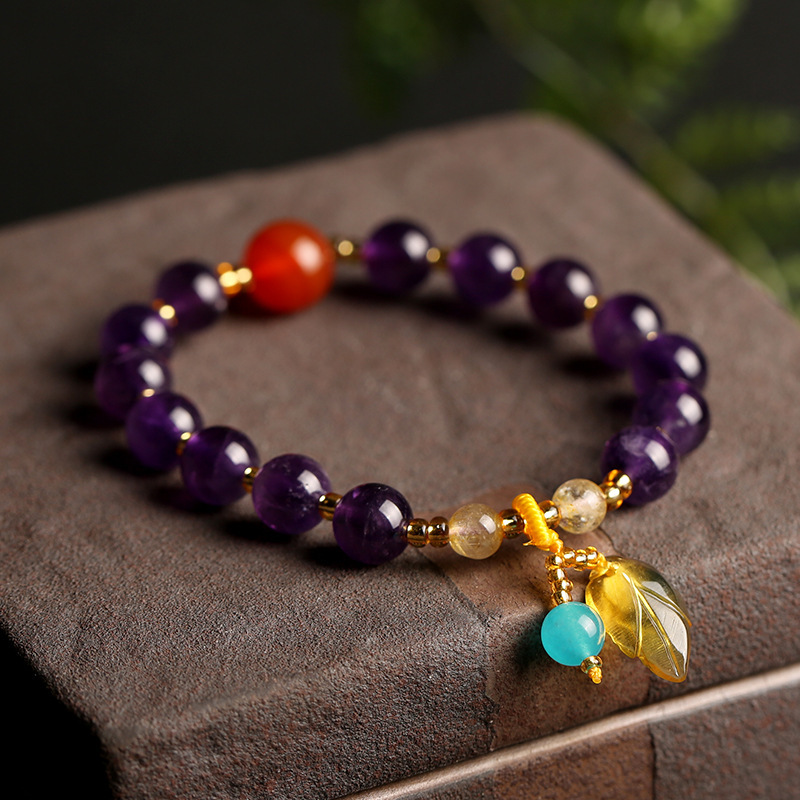 New Chinese Style Natural Multi Gemstone Bracelet for Women Amethyst Beeswax A Accessory