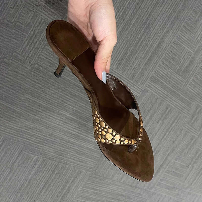 Heel Sandals Sandals Shoes Women Heels Studded Decor High Heels Summer New Toe Clip Hot Girl Fashion Thong Sandals Women