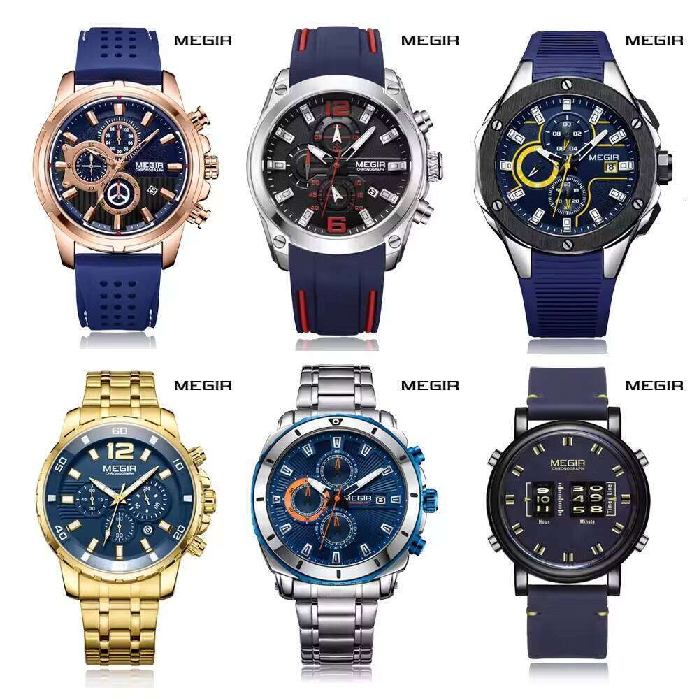 MEGIR Men's Sport Chronograph Watch - 47mm Genuine Leather, Waterproof, Luminous, Quartz - Bulk Wholesale Watch