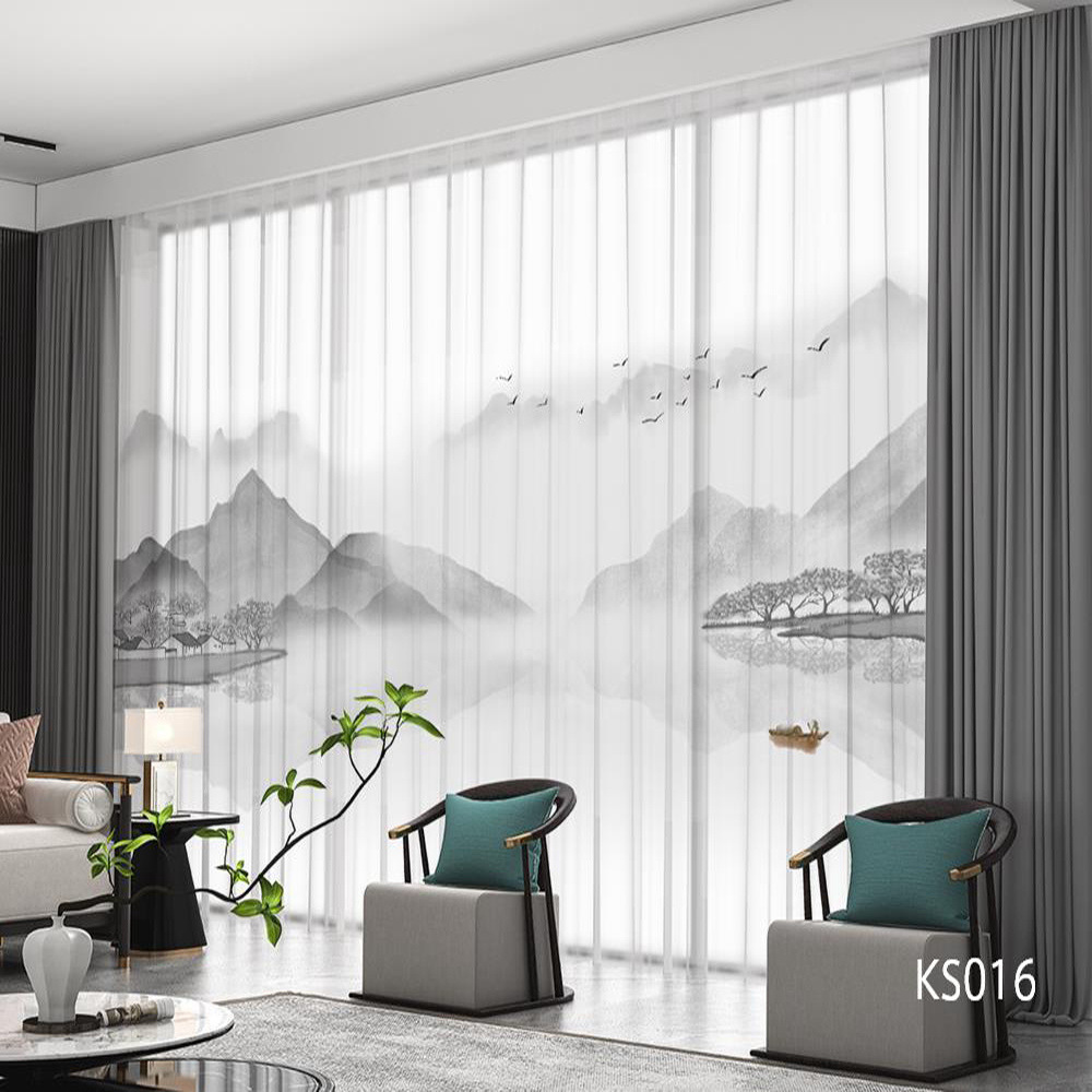 YL-36802 Modern New Chinese Style Ink Painting Landscape Living Room Study High-end Bedroom Famous Hotel Curtain Zen Gauze Curtain