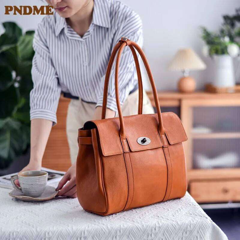 Business Casual Designers Handmade Genuine Leather Women's Shoulder Bag Fashion Outdoor Travel Work Real Cowhide Female Handbag