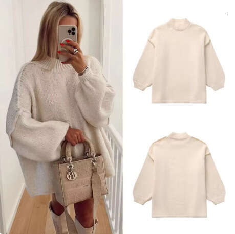 TRAFZA Women's Autumn And Winter New Style Elegant Round Neck Simple Thin Knit Sweater B5