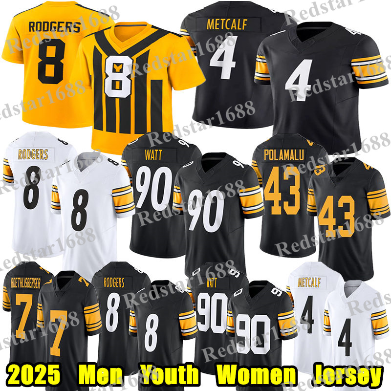 #4 DK Metcalf Football Jersey #8 Aaron Rodgers TJ Watt Jalen Ramsey Darius Slay Jaylen Warren Zach Frazier Chris Boswell Porter Troy Polamalu Derrick Harmon jerseys