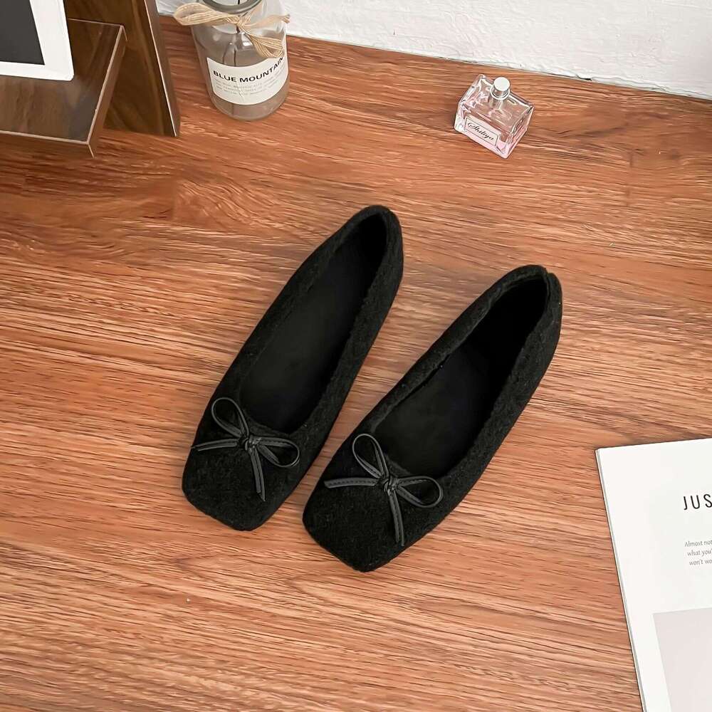 Designer Spring New Bowknot Square Toe Shallow Mouth Single 2025 Korean Version Soft Surface Flat Casual Shoes for Women