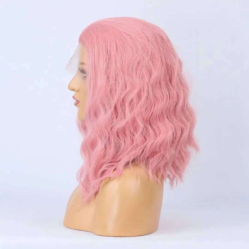 Brown Short Bob Wig Synthetic Lace Front For Women Girls Human Hair Natural Wave Hair Blue Pink Wigs Daily Wear Cosplay
