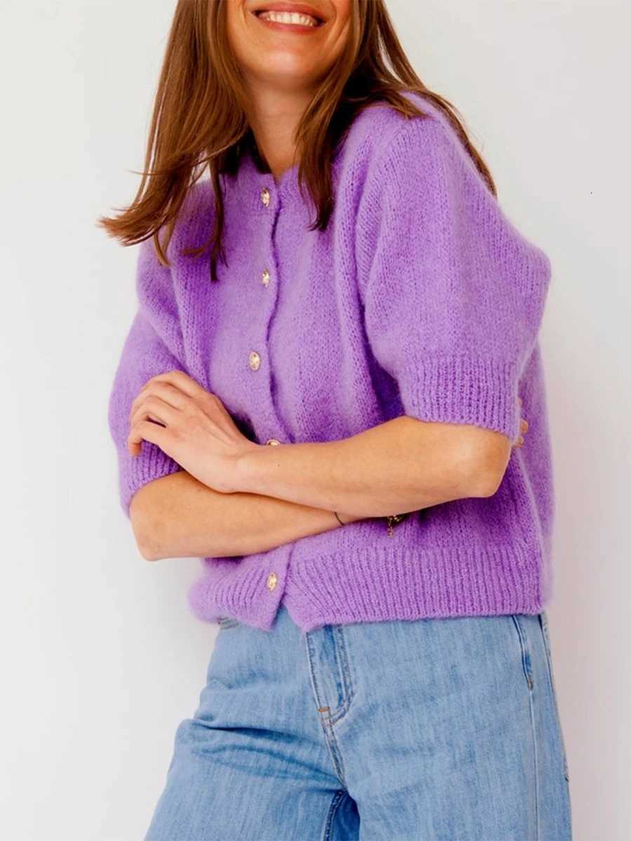 Women Autumn Sweater Cardigan Half Sleeve O Neck Button Up Solid Color Knitwear Female Casual Slim Soft Fall Coat for Streetwear X250724
