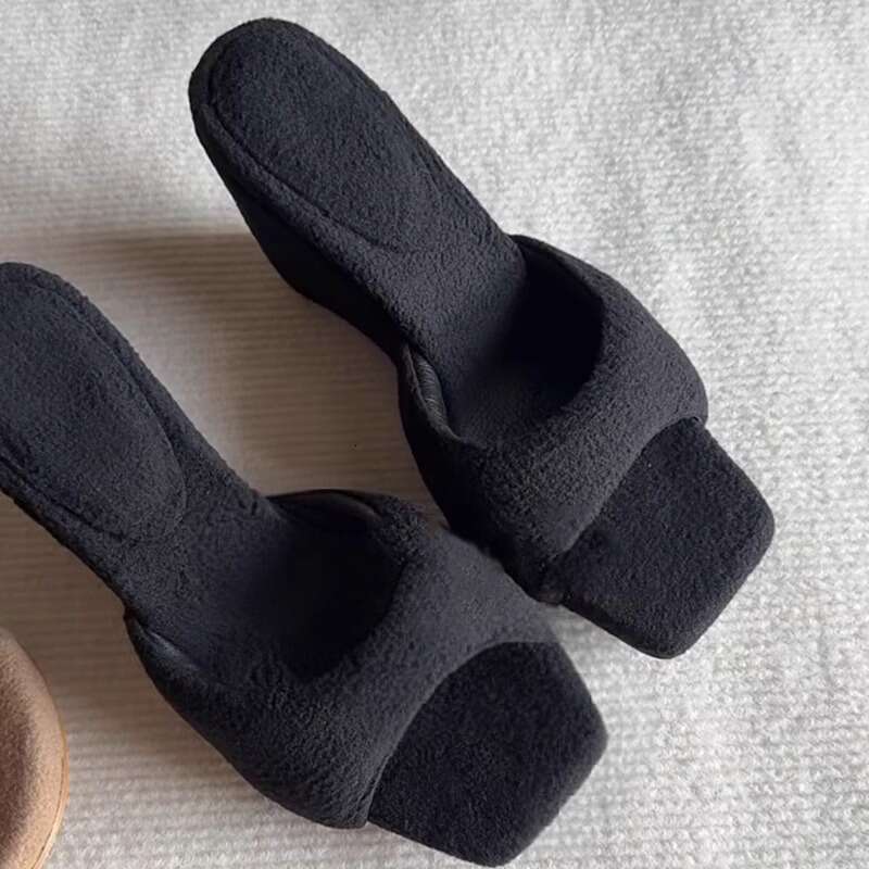 Heel Sandals Sandals Shoes Women Heels Round One Strap Wedge High Heels For Women Niche Fashion Versatile Plush Bread Square Toe Sandals