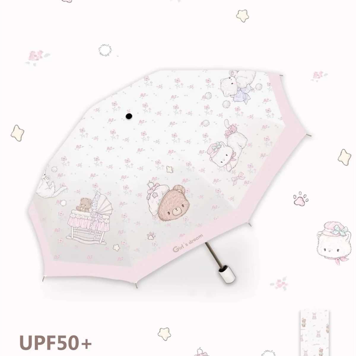 Pink Girl Sunshade Umbrella Cartoon Sun Protection Anti-UV Weather Umbrella Cute Sun Rain Dual Use Folding Umbrella R250724
