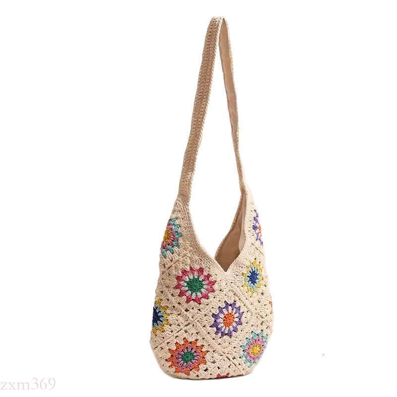 New Summer Artistic Woven Handmade Cotton Thread Vacation Beach Shoulder Tote Women's Straw Bag