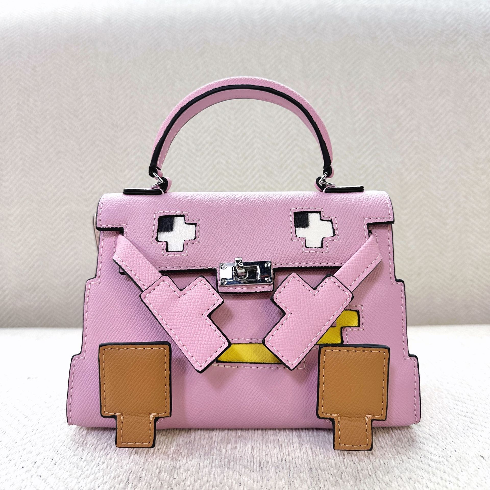 2025 New Genuine Leather Mosaic Doll Little Monster Bag Fashionable Cute Single Shoulder Crossbody Handbag For Women