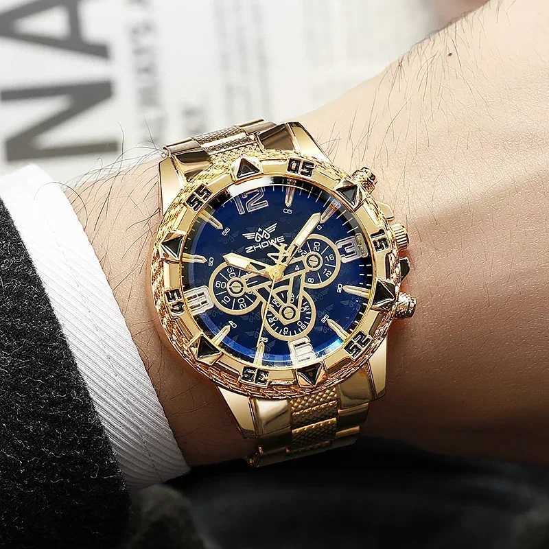 Luxury Mens Quartz Watch Classic Business Men Wristwatch Large Dial Alloy Steel Strip Blue Light Three Eye Mens Quartz Watch W250724