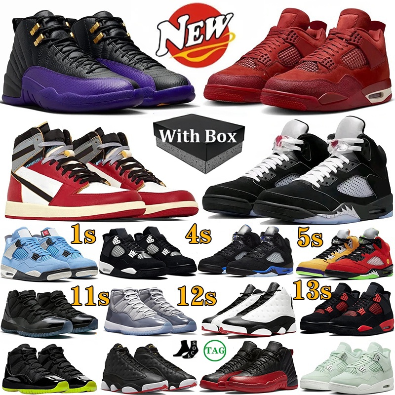 With Box New 5 12 4 11 designer 13 low 1 Basketball Shoes 4s 5s flu game Blueberry 11s 12s mens shoes black cats Red Thunder Cement Sail Trainers Sport Mens sneakers 36-47
