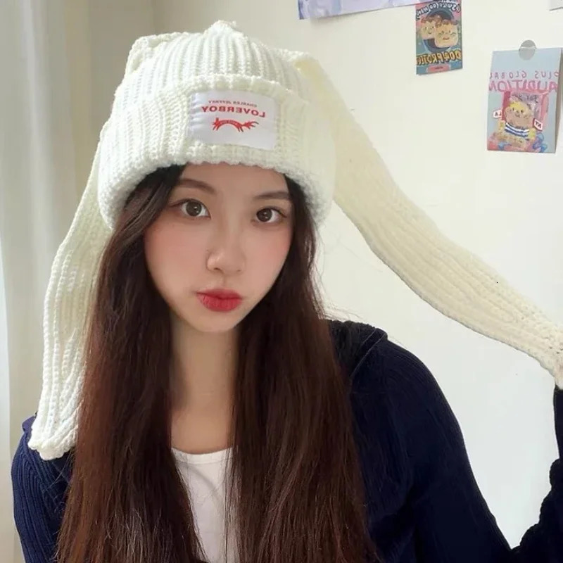 Cute Fashion Hooded Lover Boy Ear Knit Double-layer Warm Fox Ear Woolen Hat Niche n Hip-hop Personality Cold Hat Y2k 250722