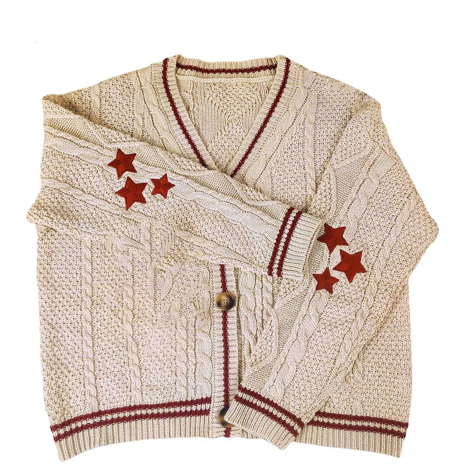 Women Winter Loose Knitted Cardigans Coat Star Embroidery Y2K Sweaters Streetwear Vintage Casual Single Breasted Long Sleeve Top X250724
