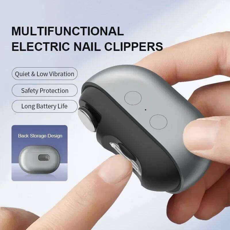 Mini 2in1 Electric Nails Cutter Trimmer Polisher Auto LED Light Dust Collector Portable Rechargeable Automatic Nail Clipper