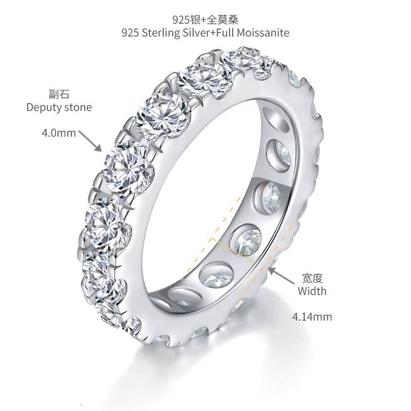 925 Silver Ready to Ship White Gold 18k Gold Plated VVS Certificate 0.3ct 4mm Moissanite Jewelry Round Band Ring for Men Women