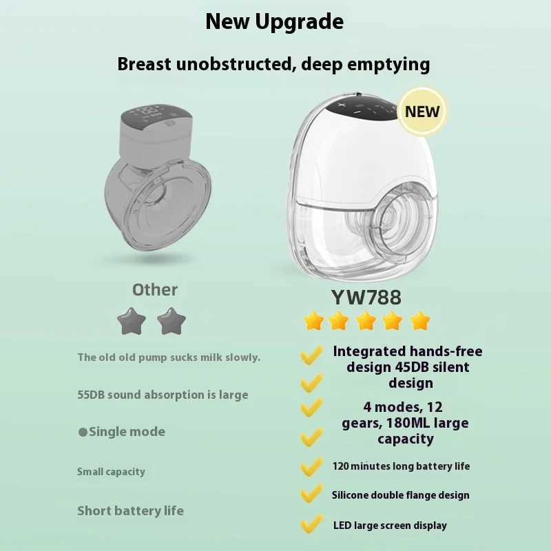 180ML Hands-Free Electric Portable Breast Pump BPA-Free with LED Display 4 Modes 12 Levels X250724