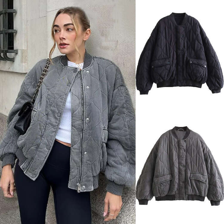 TRAFZA Autumn Winter New Versatile Cotton Loose Bomber Jacket Coat B5