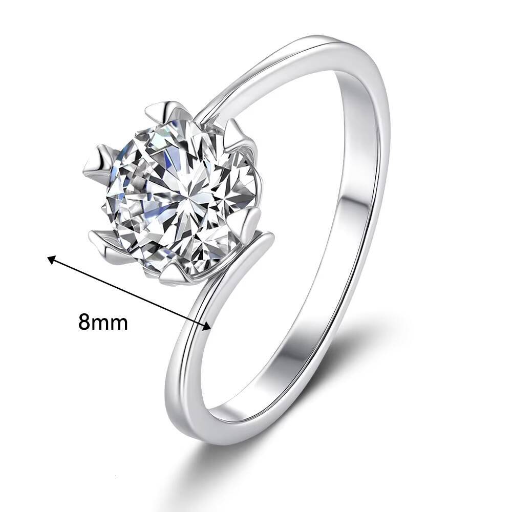 VANFI D VVS Moissanite Ring 925 Sterling Silver Rhodium-Plated Elegant Petal Claw Twist Band Design Daily Wear Engagement Ring