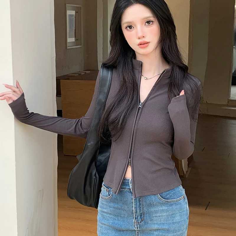 Spring Autumn Fashion Double Zipper Cardigan Sweaters Women Casual Sports Stretch Skinny Top Chic Versatile Knitted Short Jacket X250724
