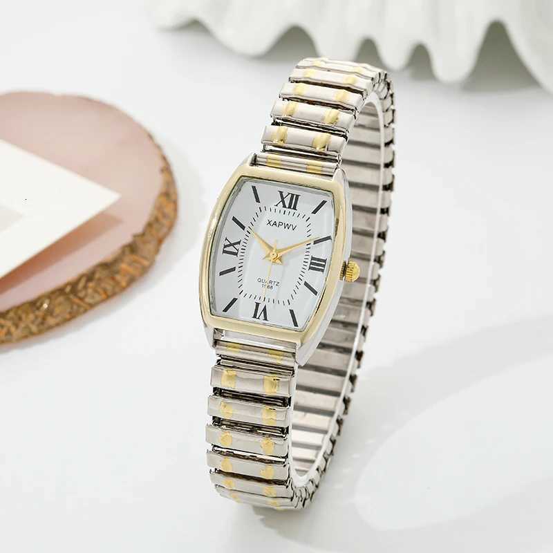 Fashionable Barrel-Shaped Simple Elegant Quartz Watch Womens Elastic Band Retro Womens Watch W250724