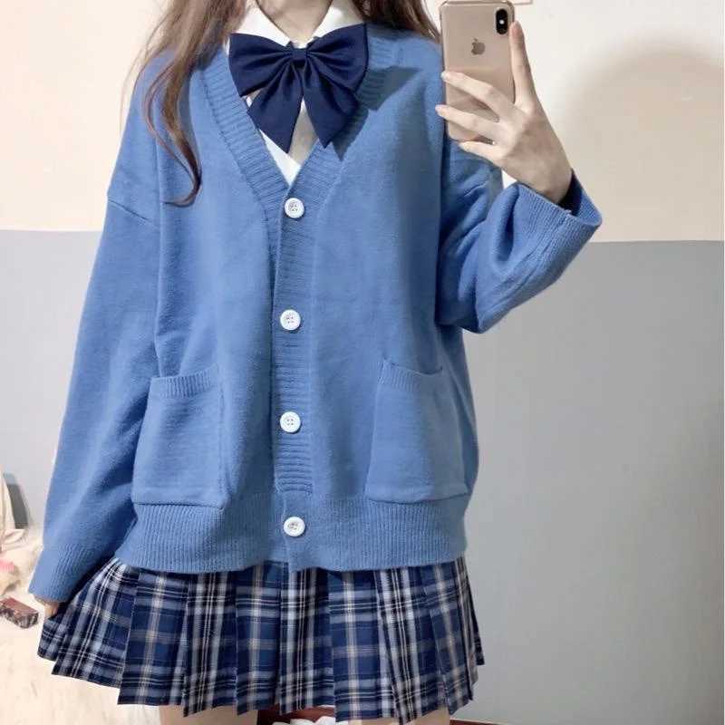 Japanese Korean Womens Cardigan Sweater Trend Large Loose Fitting Knitted Jacket V-neck Solid Female Uniform Coats X250724