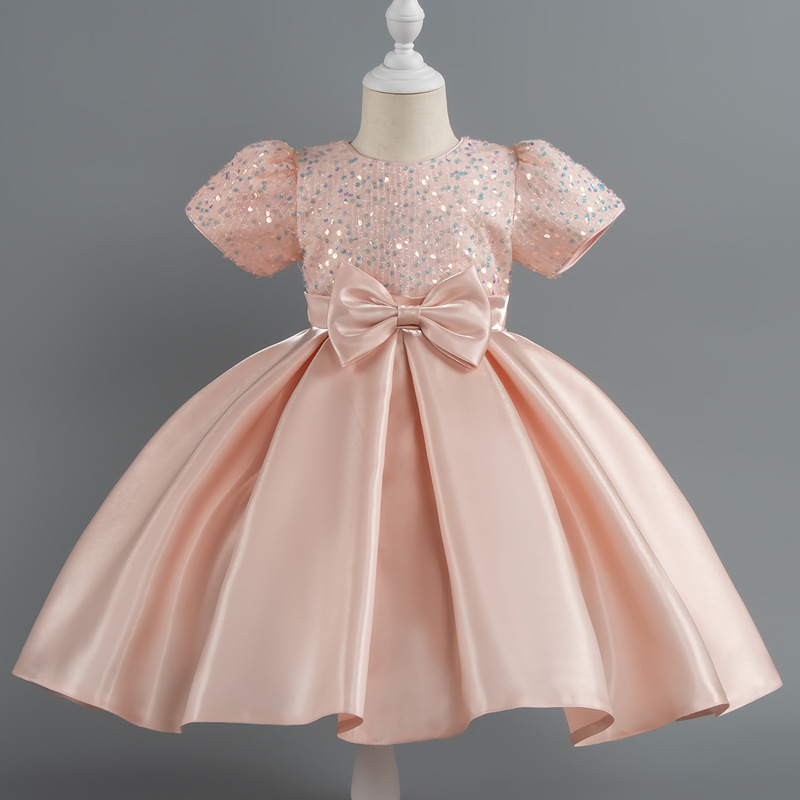 Girls' satin dress with sequins and fluffy skirt new style for little girls' birthday performance dress children's dress stylish