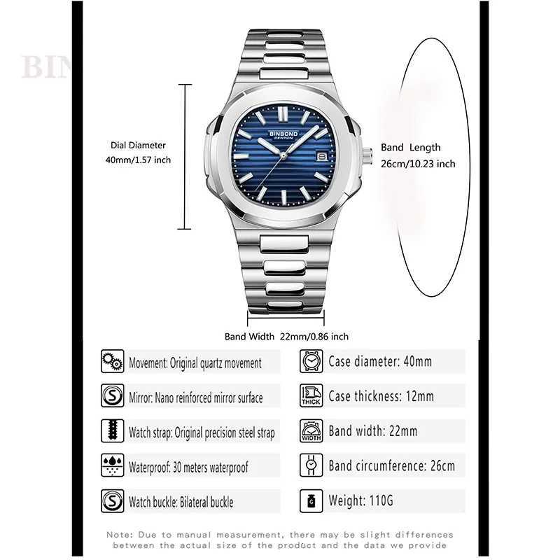 BINBOND Top Brand Luxury Men Quartz Watch Waterproof Date Male Clock Stainless Steel Business Mens Watches Relogio Masculino W250724