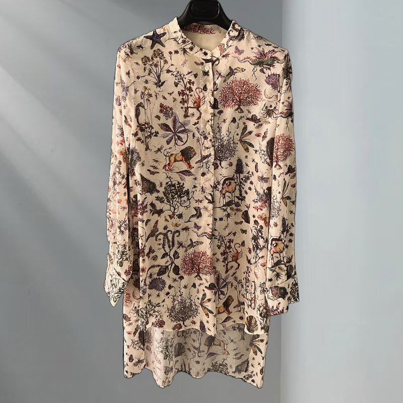 Ladies Floral Print Colorful Shirt Premium Long Sleeve Blouses Luxury Ditsy Print & French Riviera Style Clothing S0753