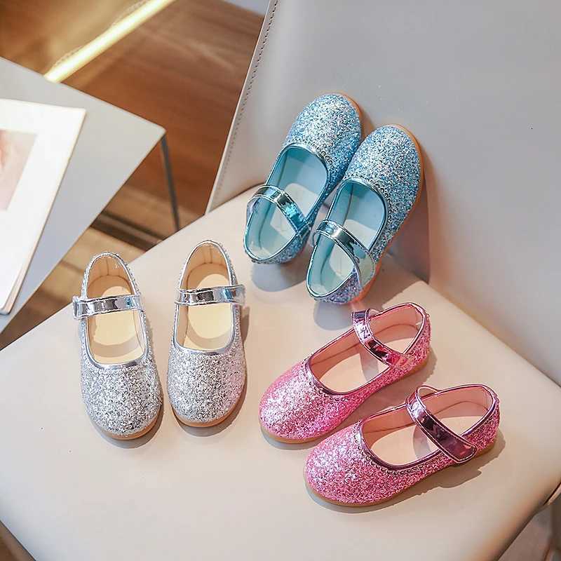 Girls Princess Shoes Glitter Round Toe Spring Luxury Kids Flat Shoe Par Solid Color Slish Hook-loop Shallow Children Shoe XJ250724
