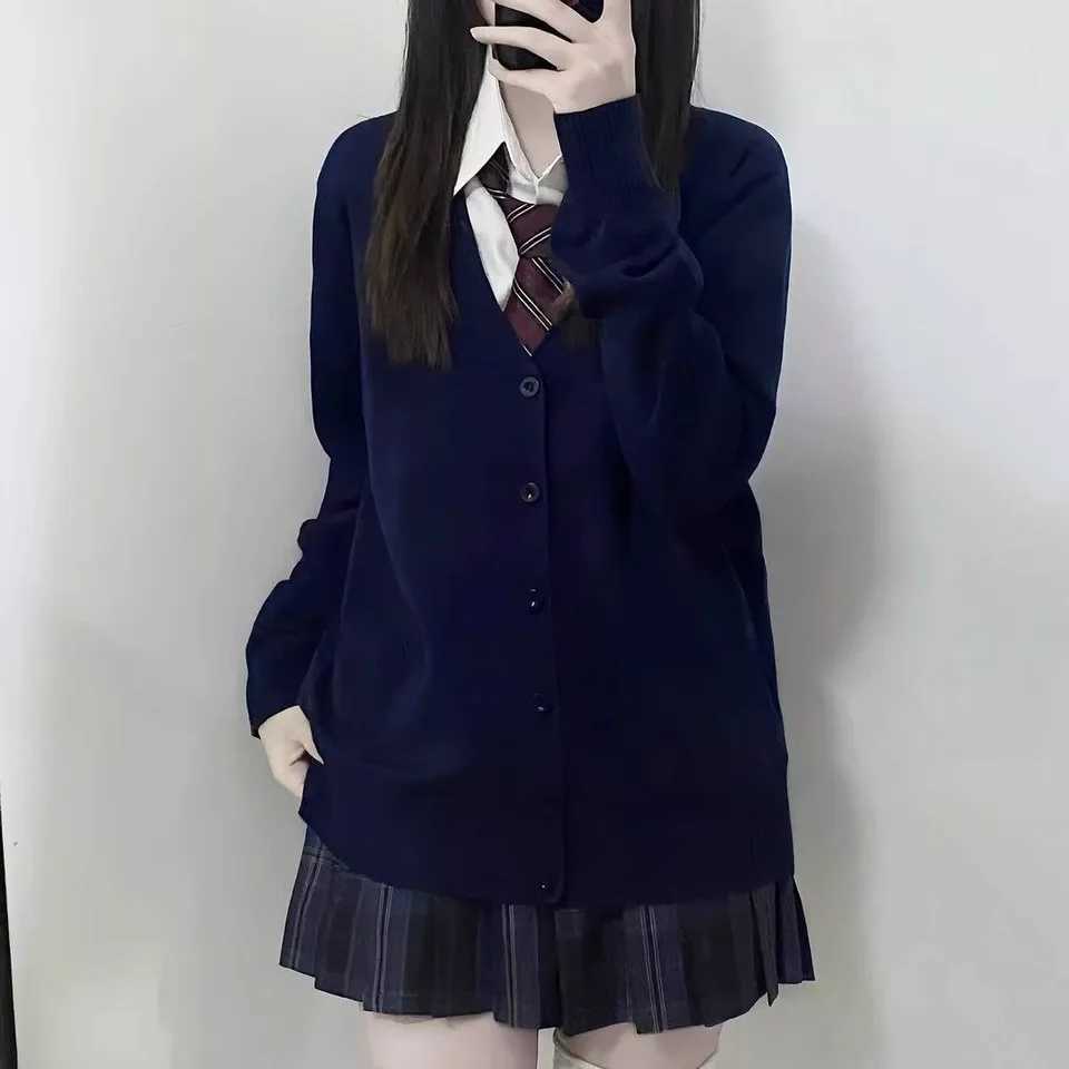Japanese Fashion Solid Color V-Neck Knitted Sweater New JK Uniform Cardigan Top Autumn and Winter Womens Cotton Sweater X250724