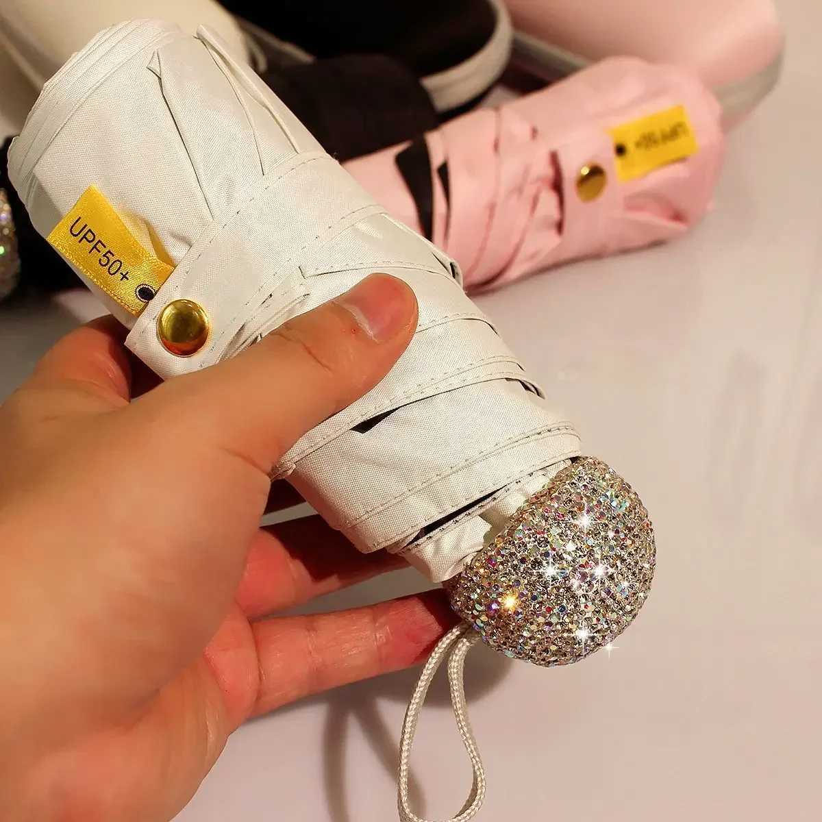 Luxury Rhinestone Portable Travel Capsule Umbrella Anti UV Sunscreen Folding Umbrella Girls Sunshine Umbrella Bling Rain Gear R250724